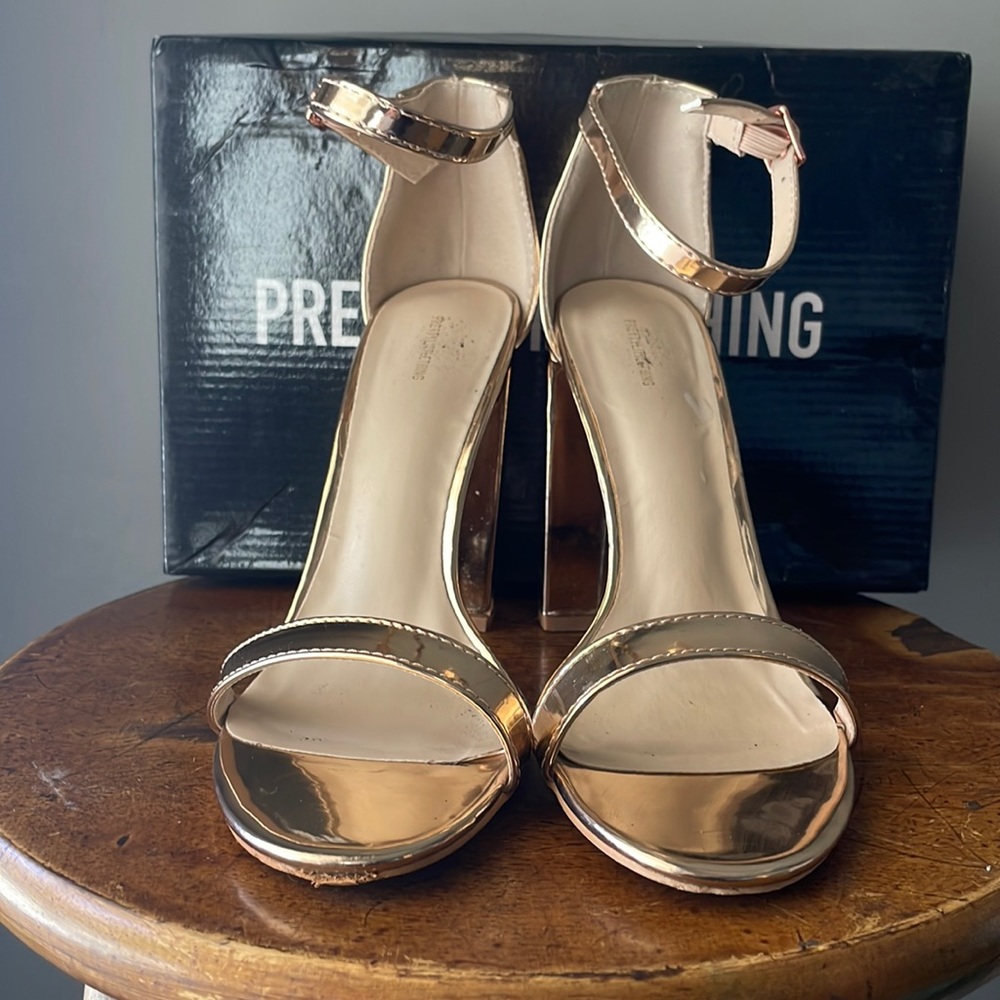PrettyLittleThing Rose Gold Block Heeled Sandals - 7